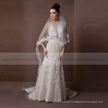 Stunning lace and beads handwork V-neck backless champagne wedding dress